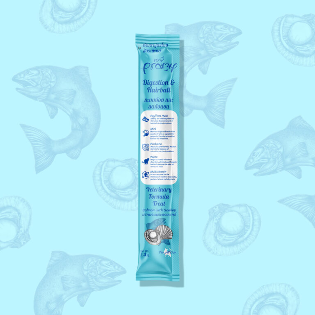 Pramy 營養肉泥唧唧醬 三文魚扇貝 腸胃消化&化毛球 (洋車前子殼) 14g