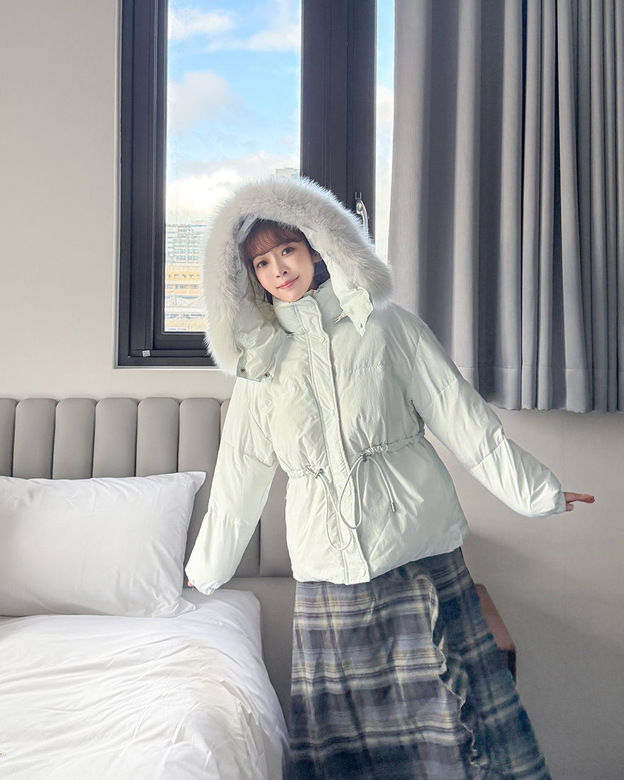 LINA LINA芬蘭境地極暖漂亮毛領束口羽絨外套-冰晶藍