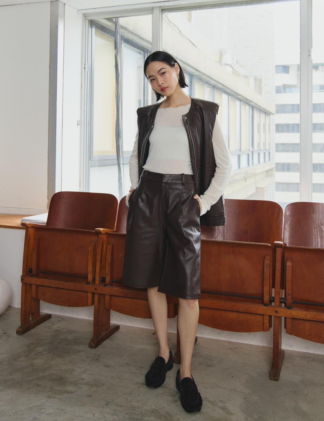 皮革簡約六分褲（3尺寸）