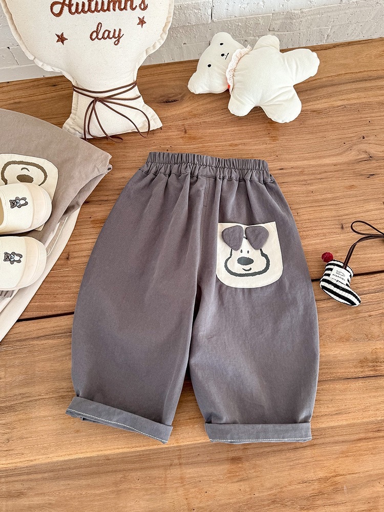 口袋狗狗灰色長褲