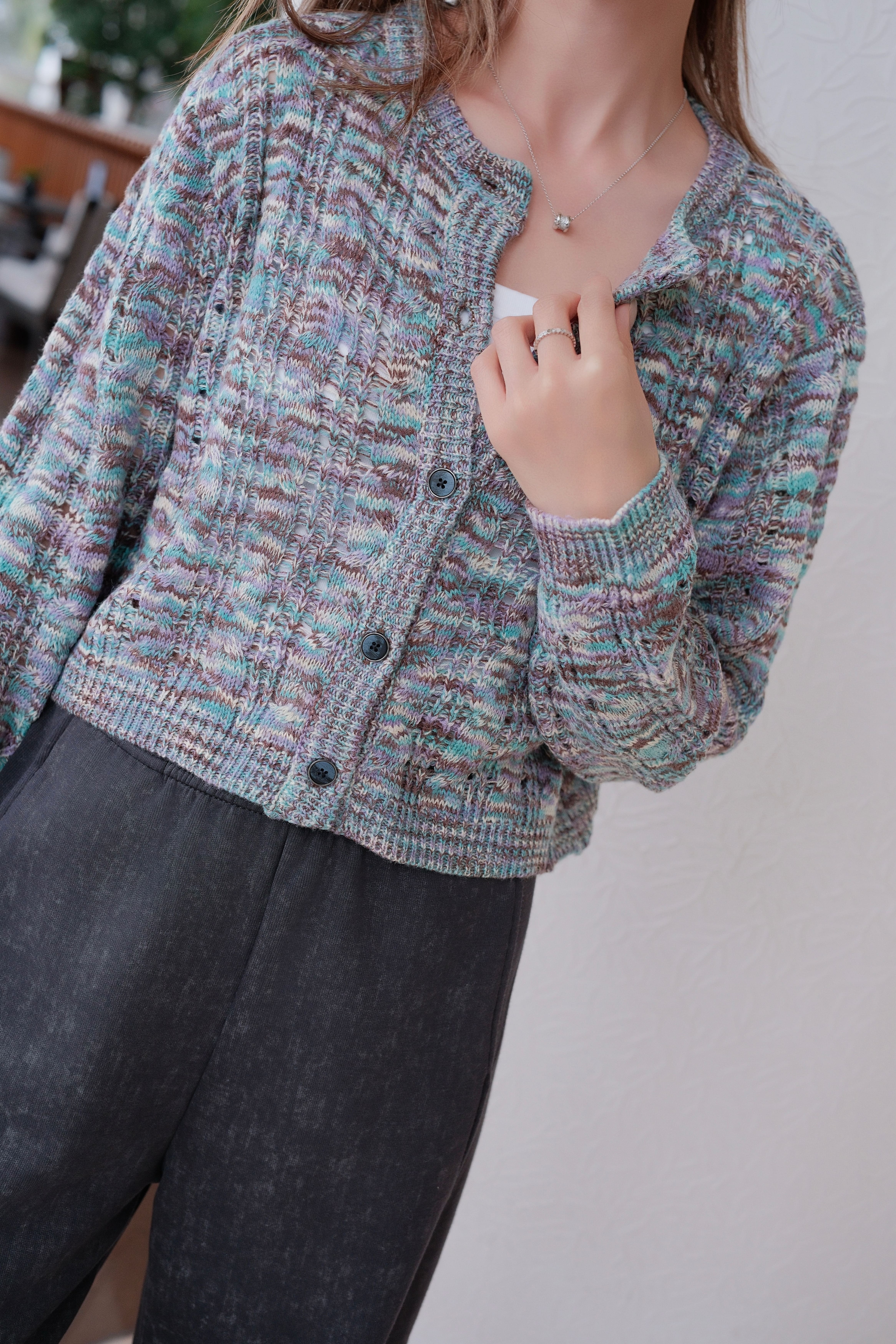 Crochet Knit Cropped Cardigan_KN252L23