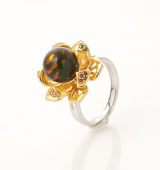 C11 MS10M08J 墨西哥藍珀S925銀戒指-轉運蓮花 10mm $388