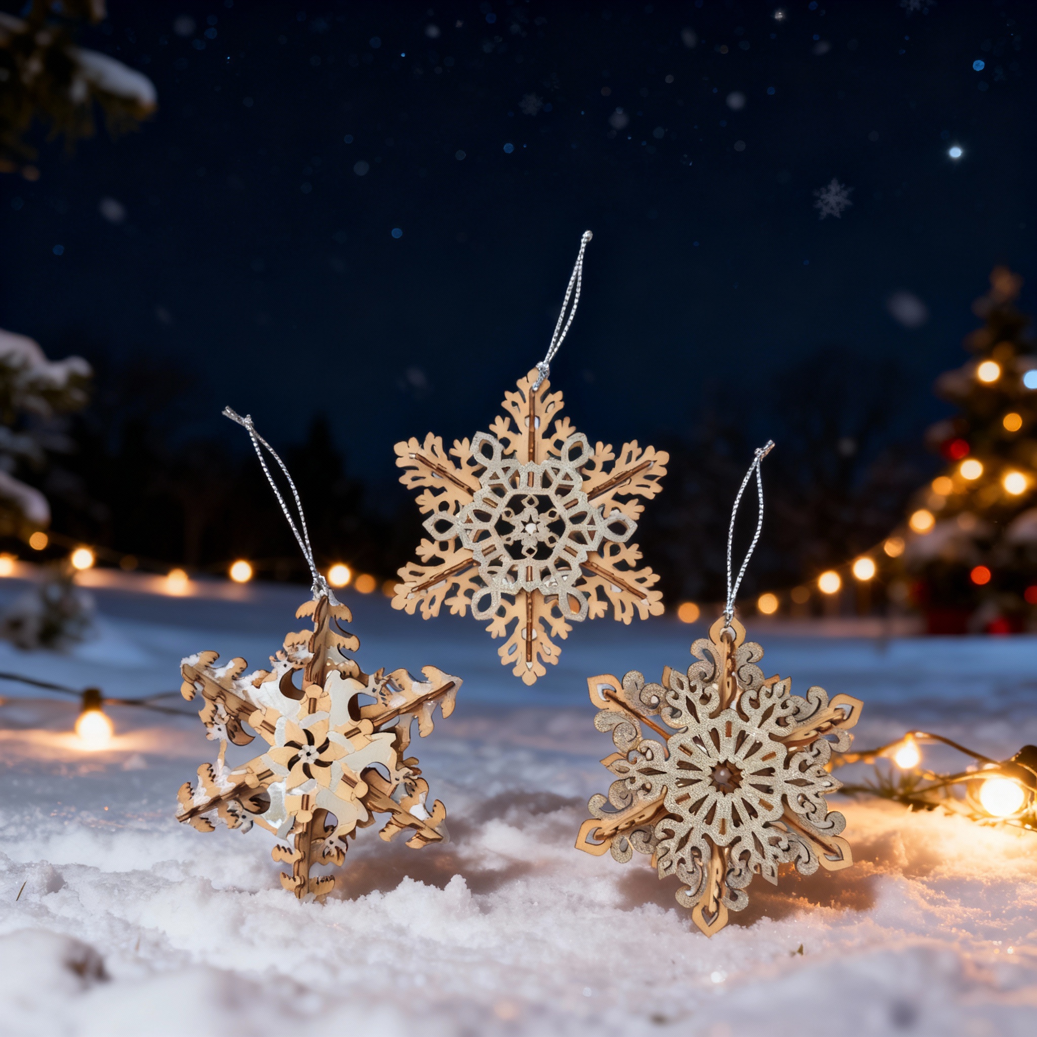 Jigzle 3D Plywood Puzzle - Christmas Snowflakes Box Set ( 3 in one)