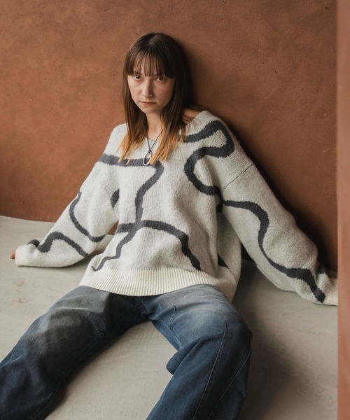 日本🇯🇵連線 Forksy 飄逸線條V領針織大毛衣 寬鬆 針織 針織衫 V領 長袖 毛衣 蓬鬆 5色(任買兩件711免運)/預購