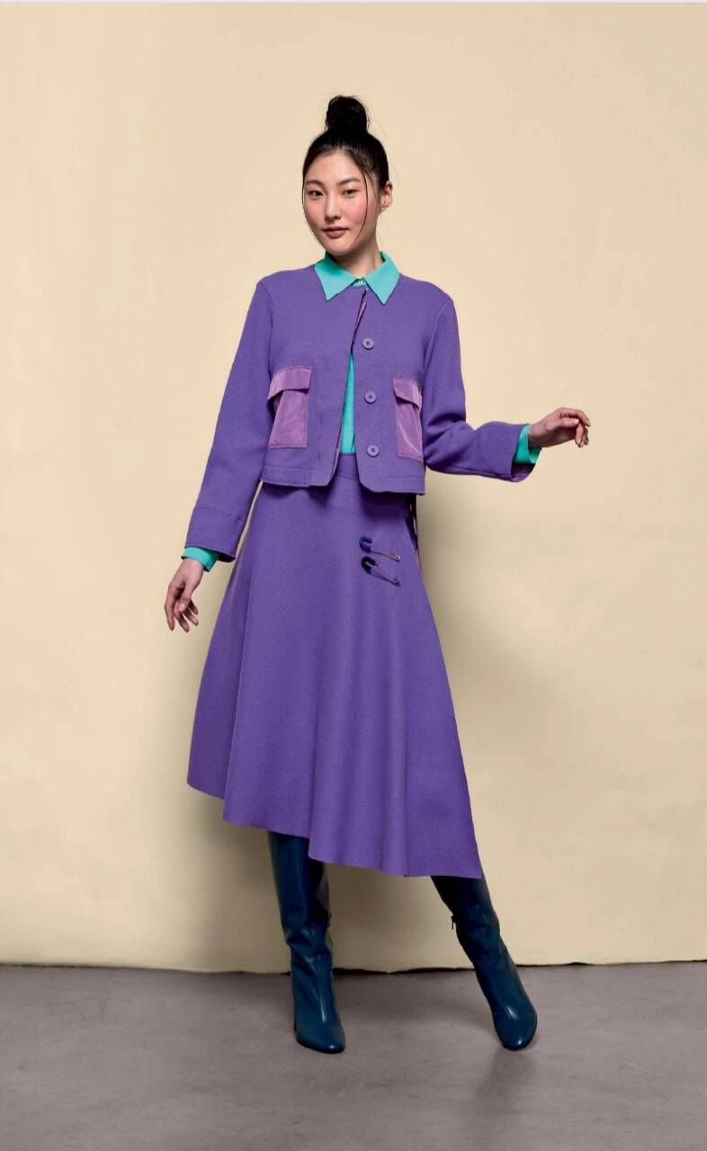 NIU 毛呢拼接光面口袋短外套