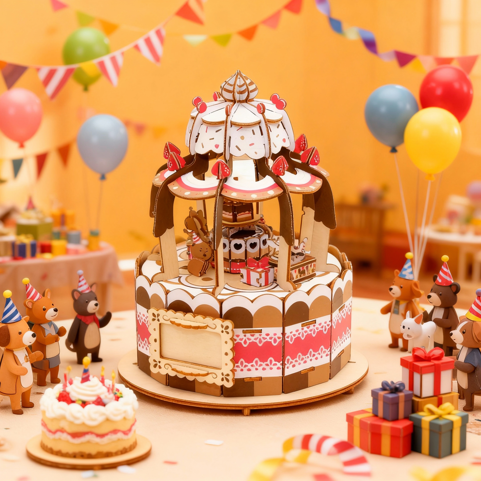 Jigzle 3D Plywood Puzzle - Music Box: Cake Party