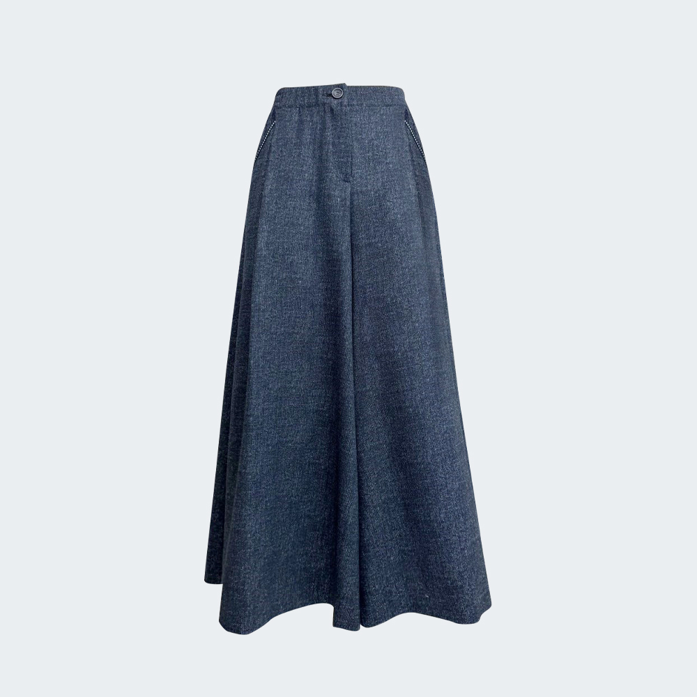 柔霧編織寬版九分長褲