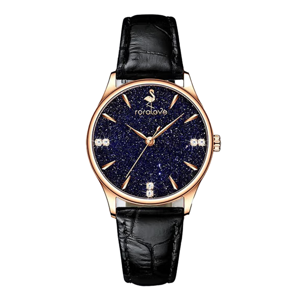 【ROROLOVE鑽石世家】花樣系列 瑰麗 氣質 鑽石 藍砂石 真皮 女款 石英 手錶