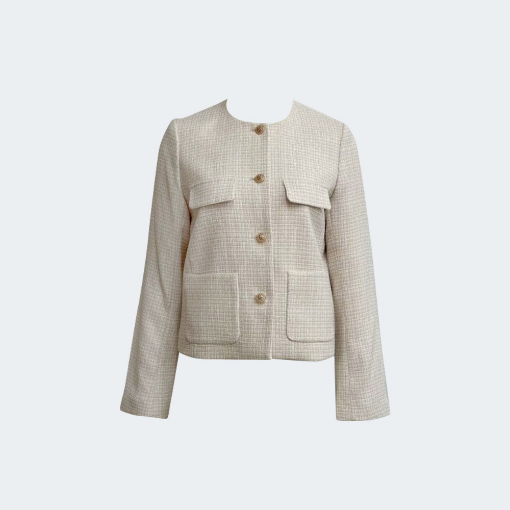 微光格紋短版無領外套