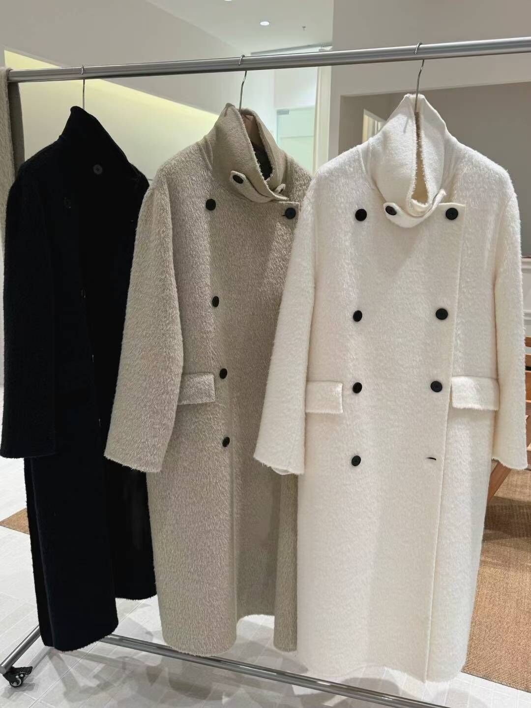 ME5207 排扣高領羊駝羊毛大衣