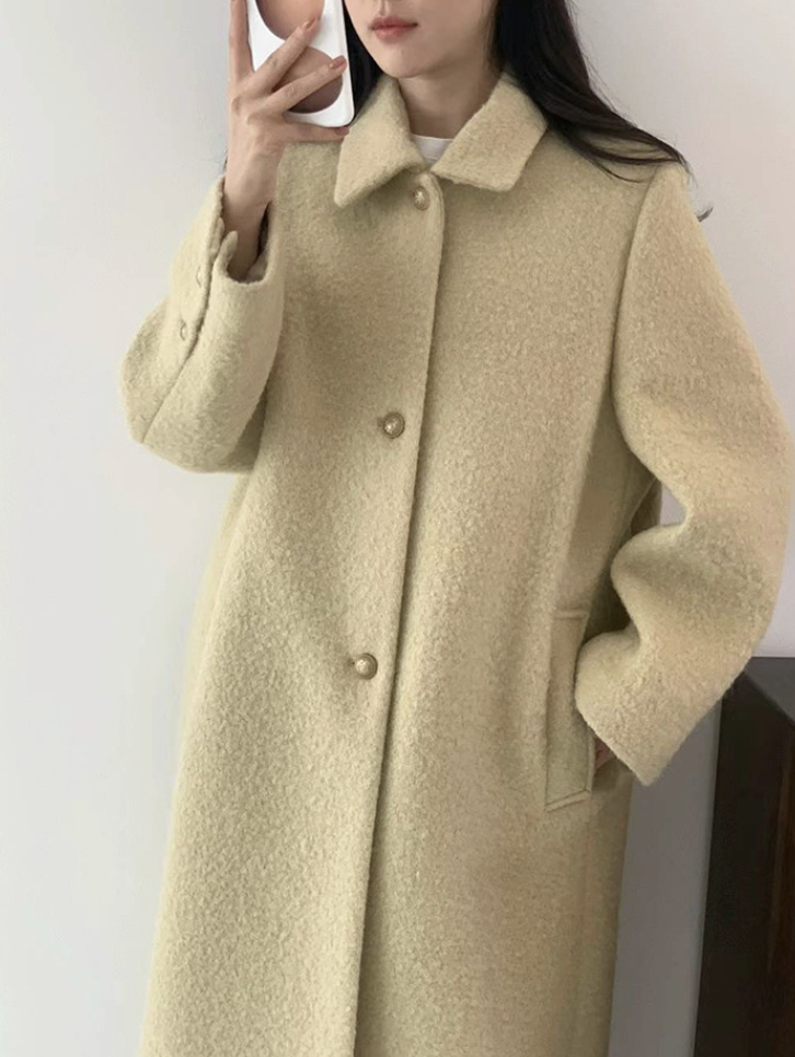 ᴷᴼᴿᴱᴬ 🇰🇷Egg簡約氣質正肩直筒設計中長版羊毛大衣（三色）