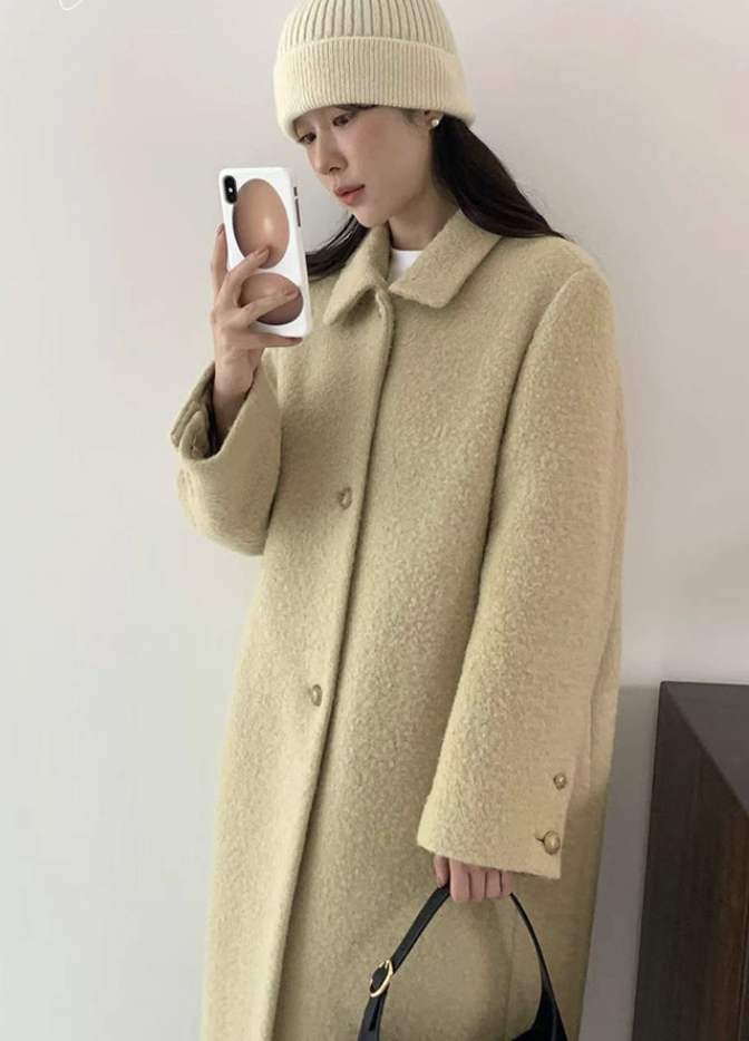 ᴷᴼᴿᴱᴬ 🇰🇷Egg簡約氣質正肩直筒設計中長版羊毛大衣（三色）