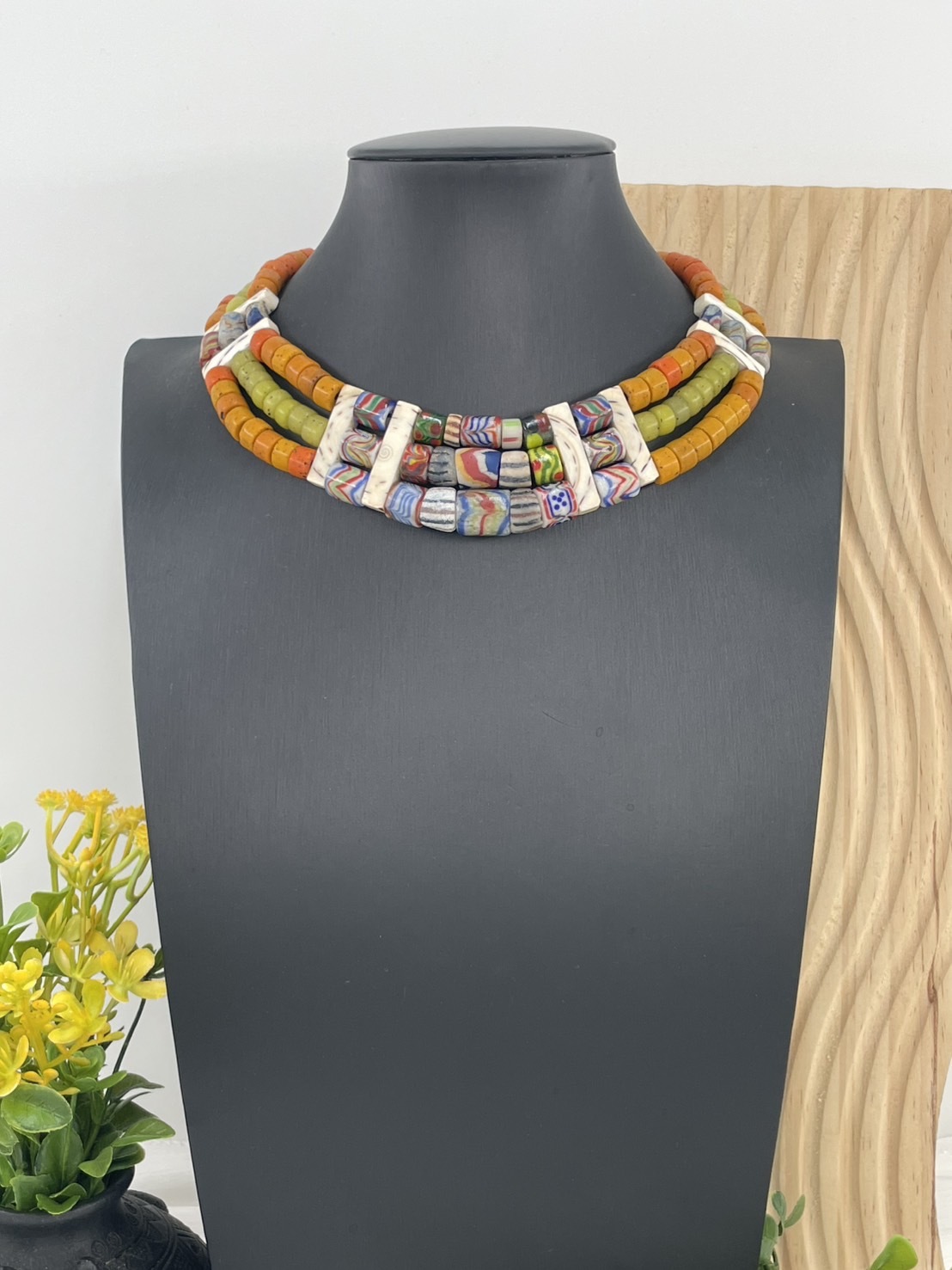 W-No.72傳統花珠三排頸鍊35cm