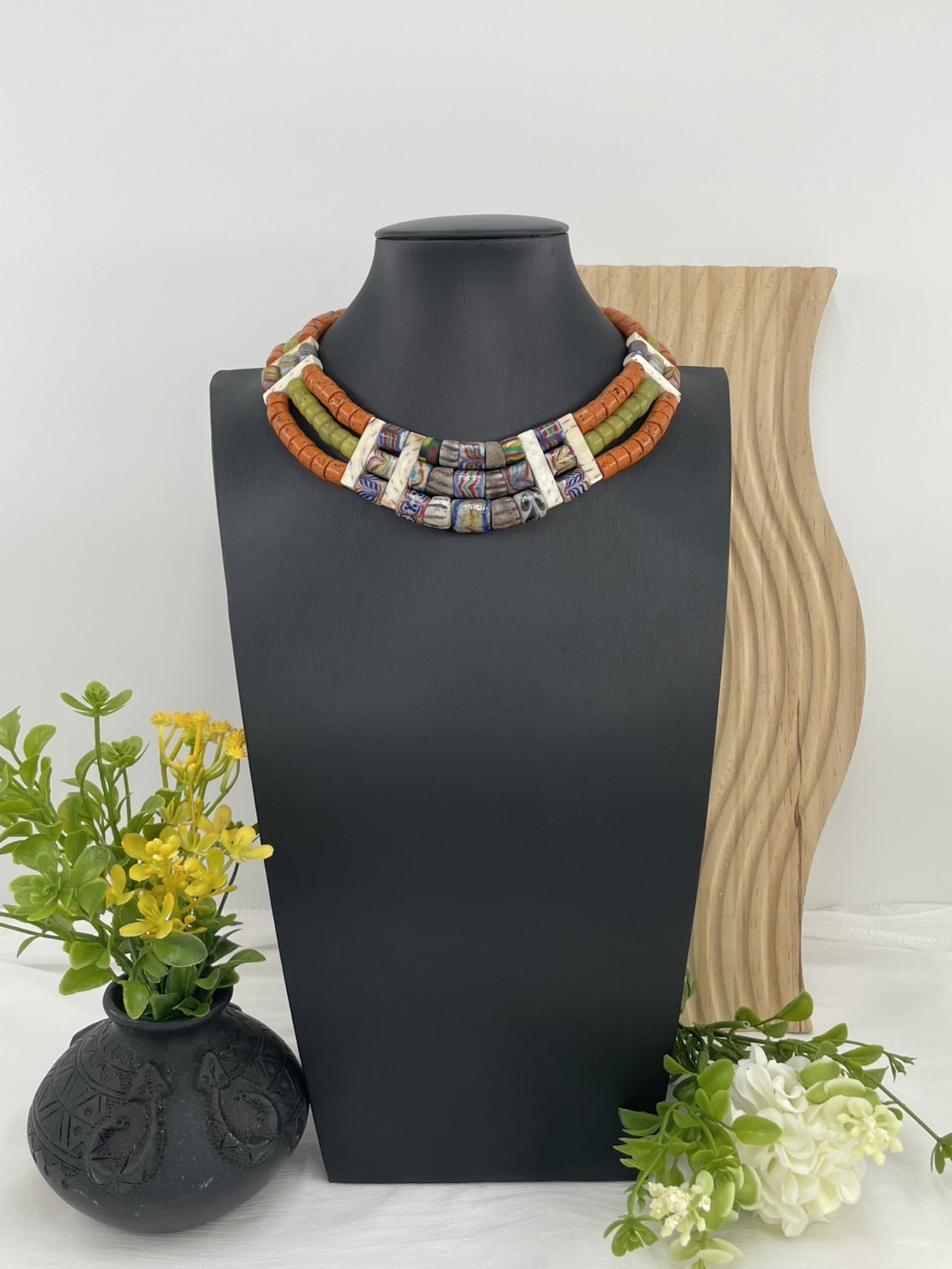 W-No.74傳統花珠三排頸鍊35cm