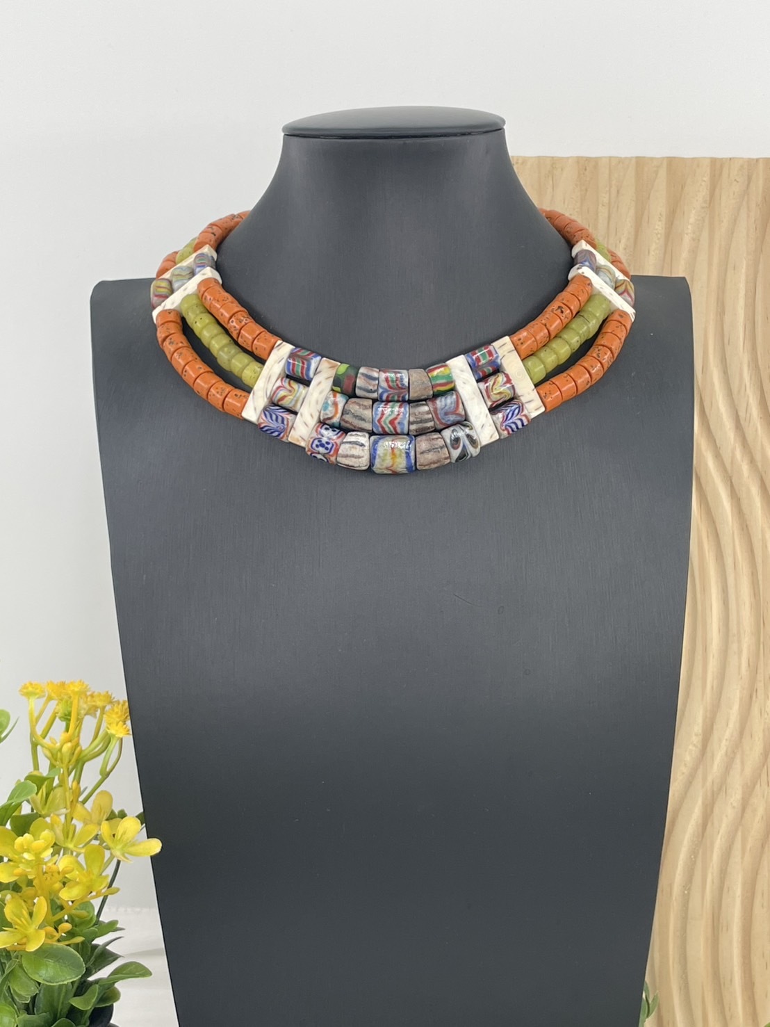 W-No.74傳統花珠三排頸鍊35cm