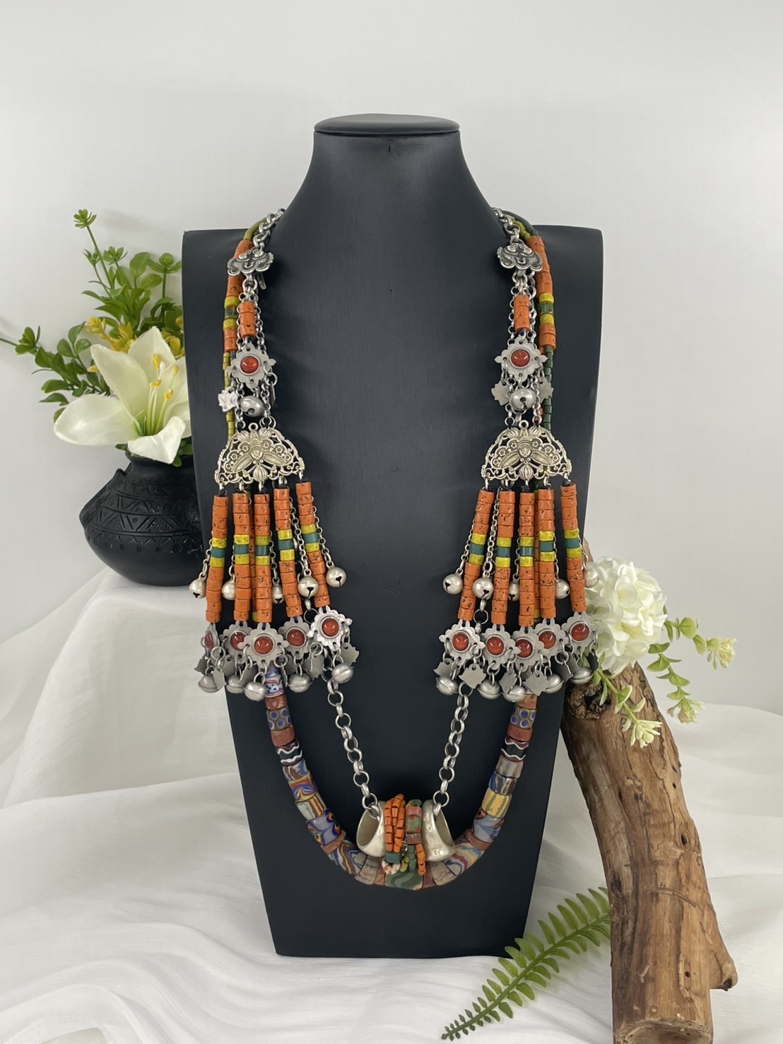 Muni-No.60傳統花珠藏銀墜飾長鍊90cm