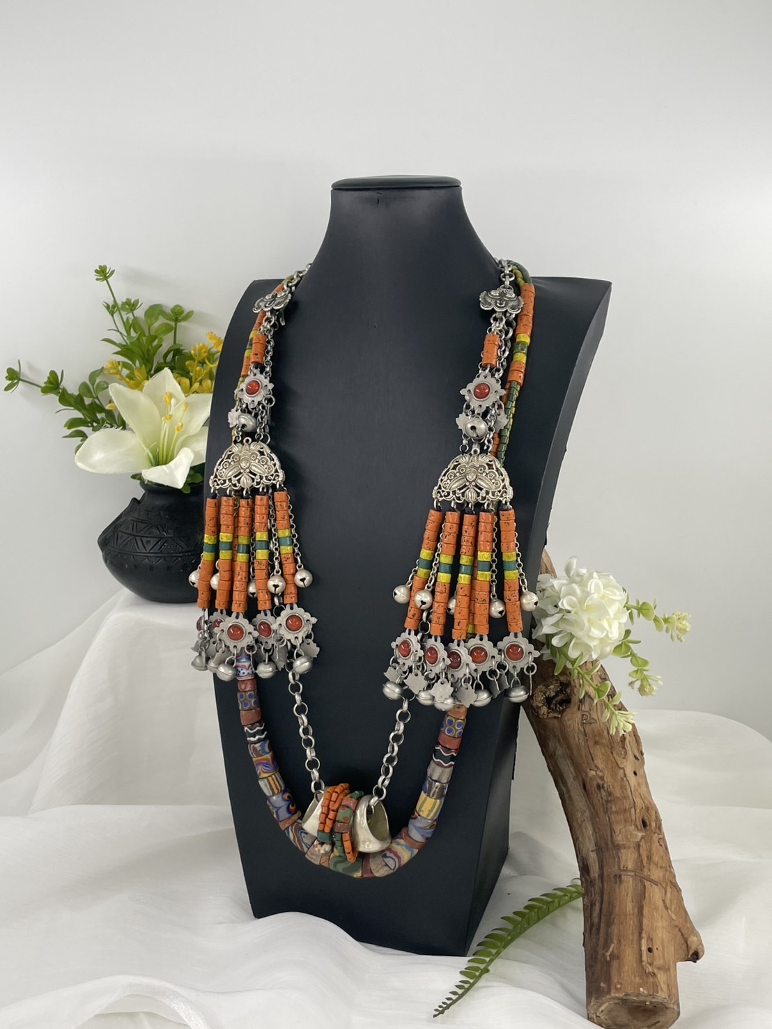 Muni-No.60傳統花珠藏銀墜飾長鍊90cm