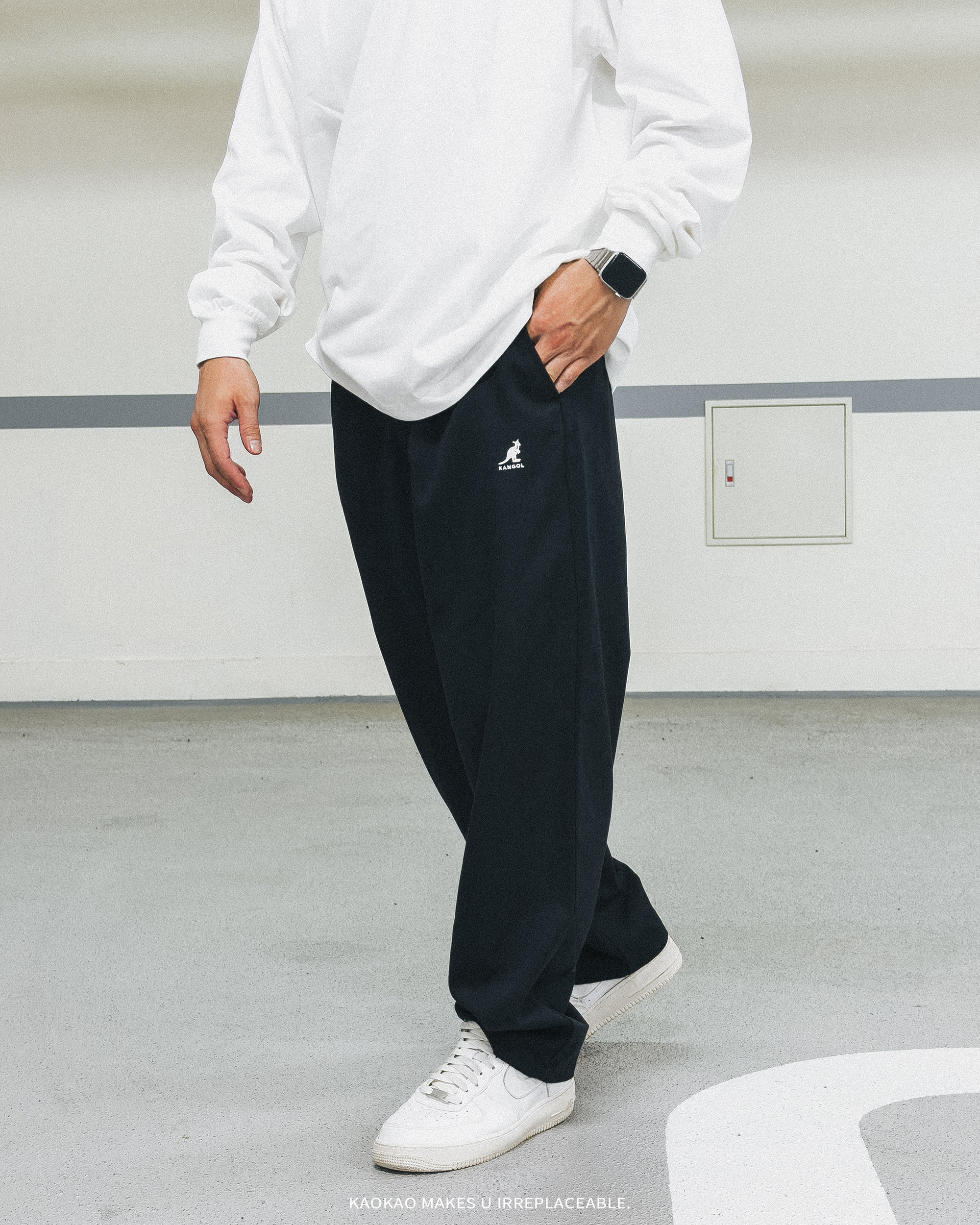 現貨KANGOL Logo 刺繡 半寬錐形 斜紋長褲/復古牛仔褲【PT1548】