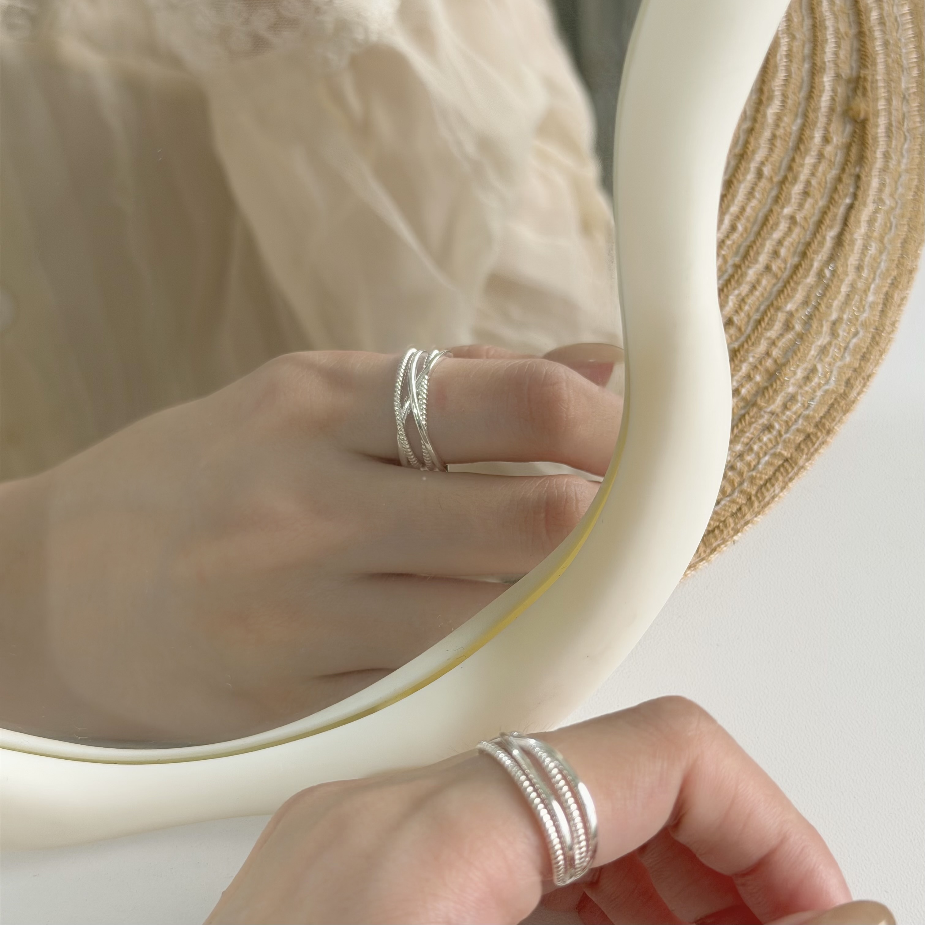 Y365圓珠多層次交叉純銀調整戒