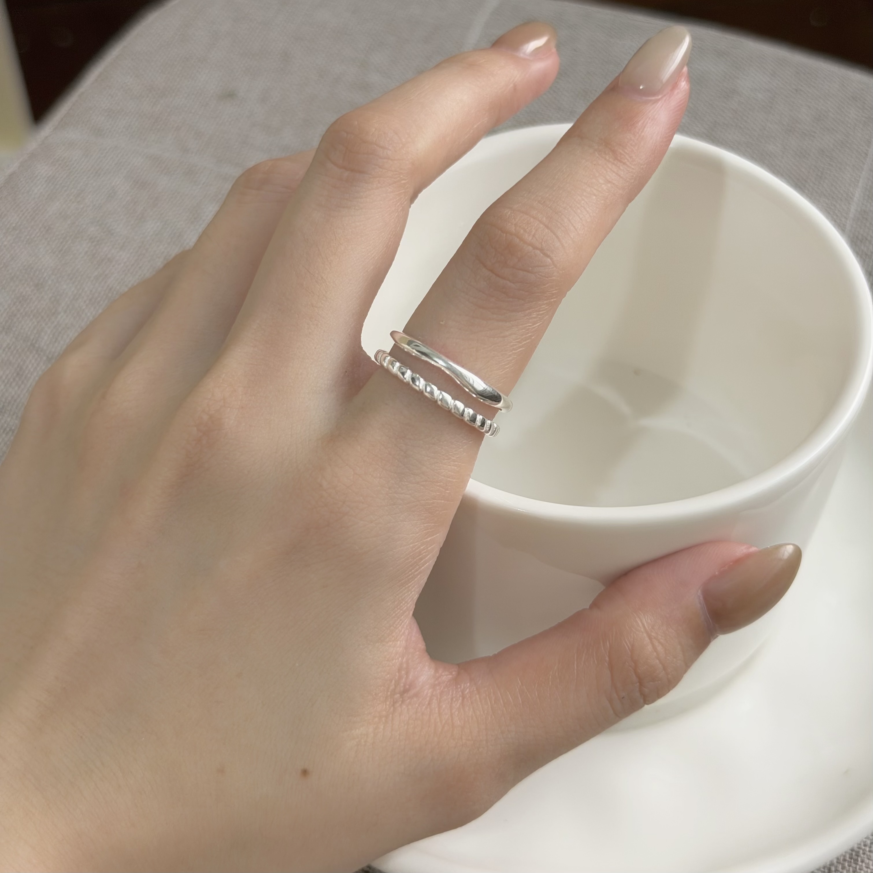 U121切割波浪雙層純銀戒指