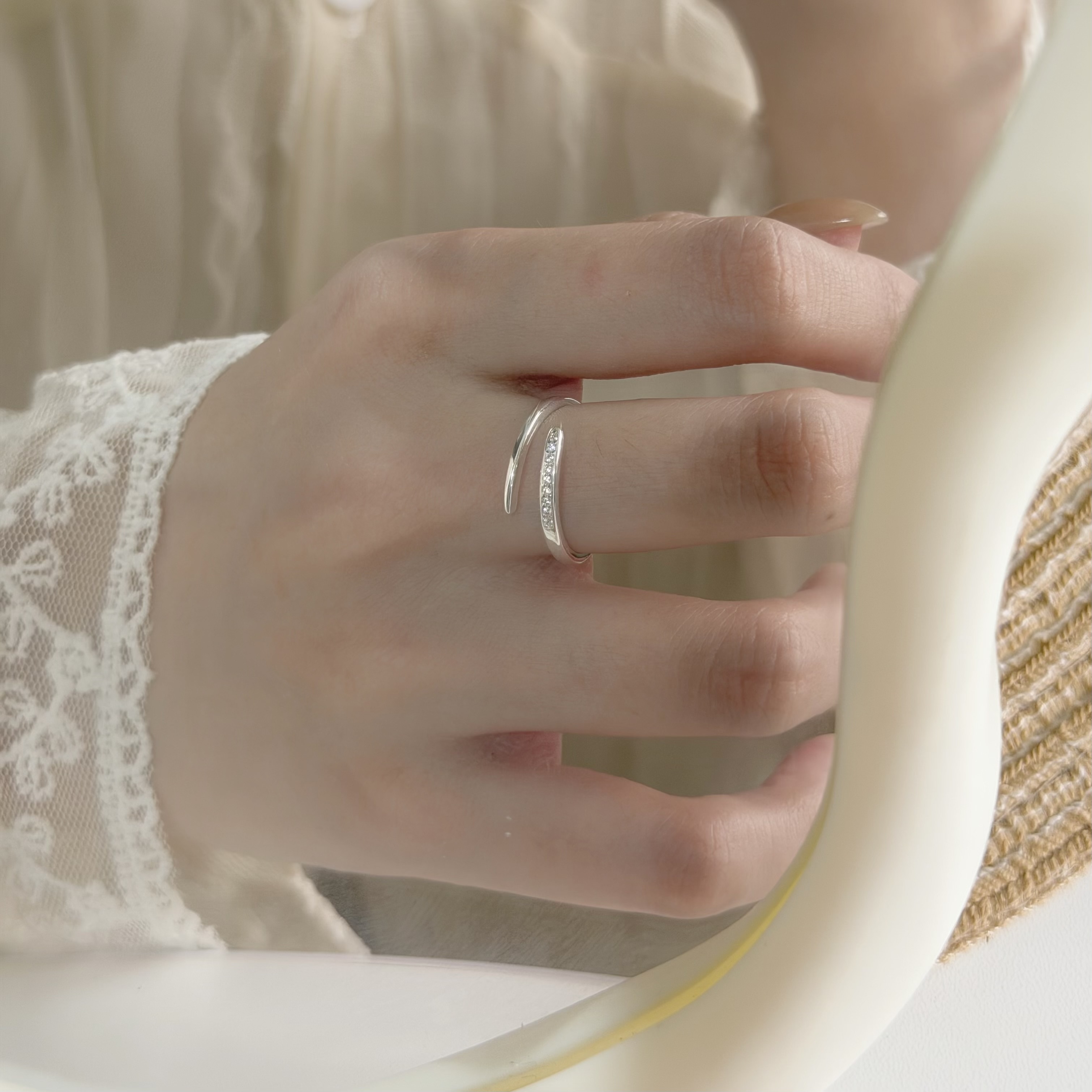 C252排鑽交叉純銀調整戒