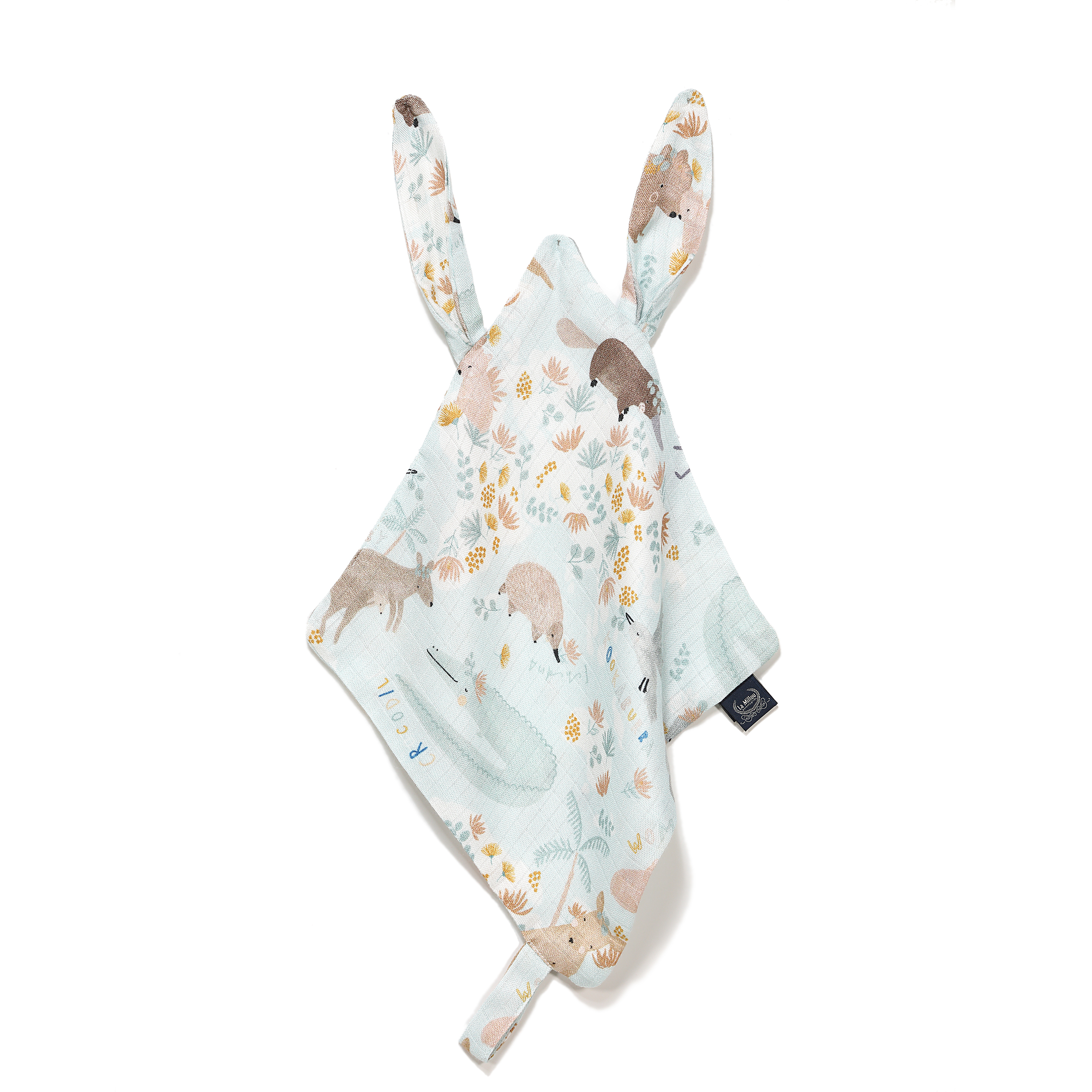 【原售價$799】La Millou波蘭 100%竹纖銀離子紗布巾玩偶奶嘴帶｜澳洲森友會(藍底)