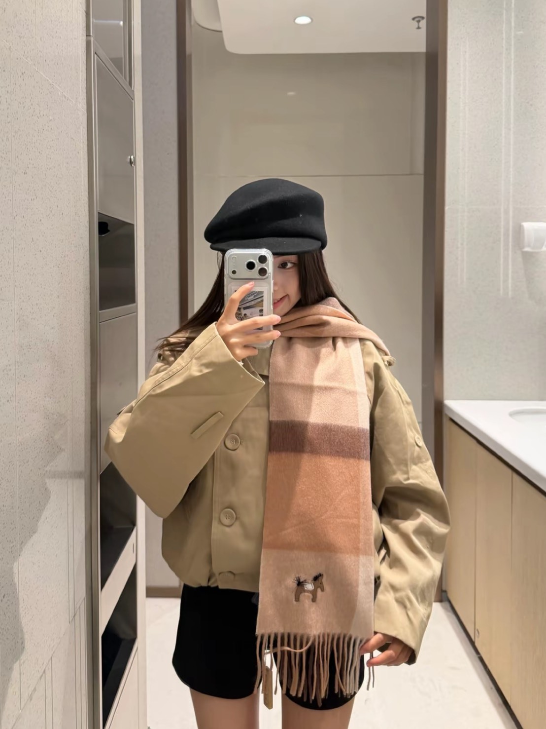 LAGUR 日本 英倫格 羊毛 刺繡圍巾