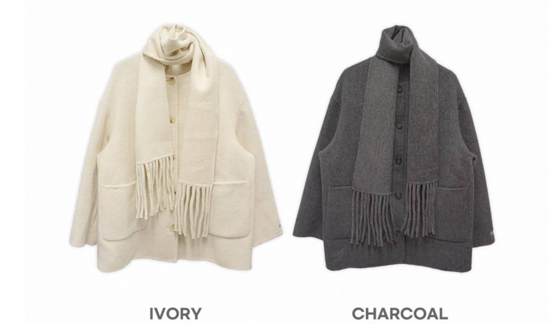 ME5223 羊毛單排扣圍巾大衣