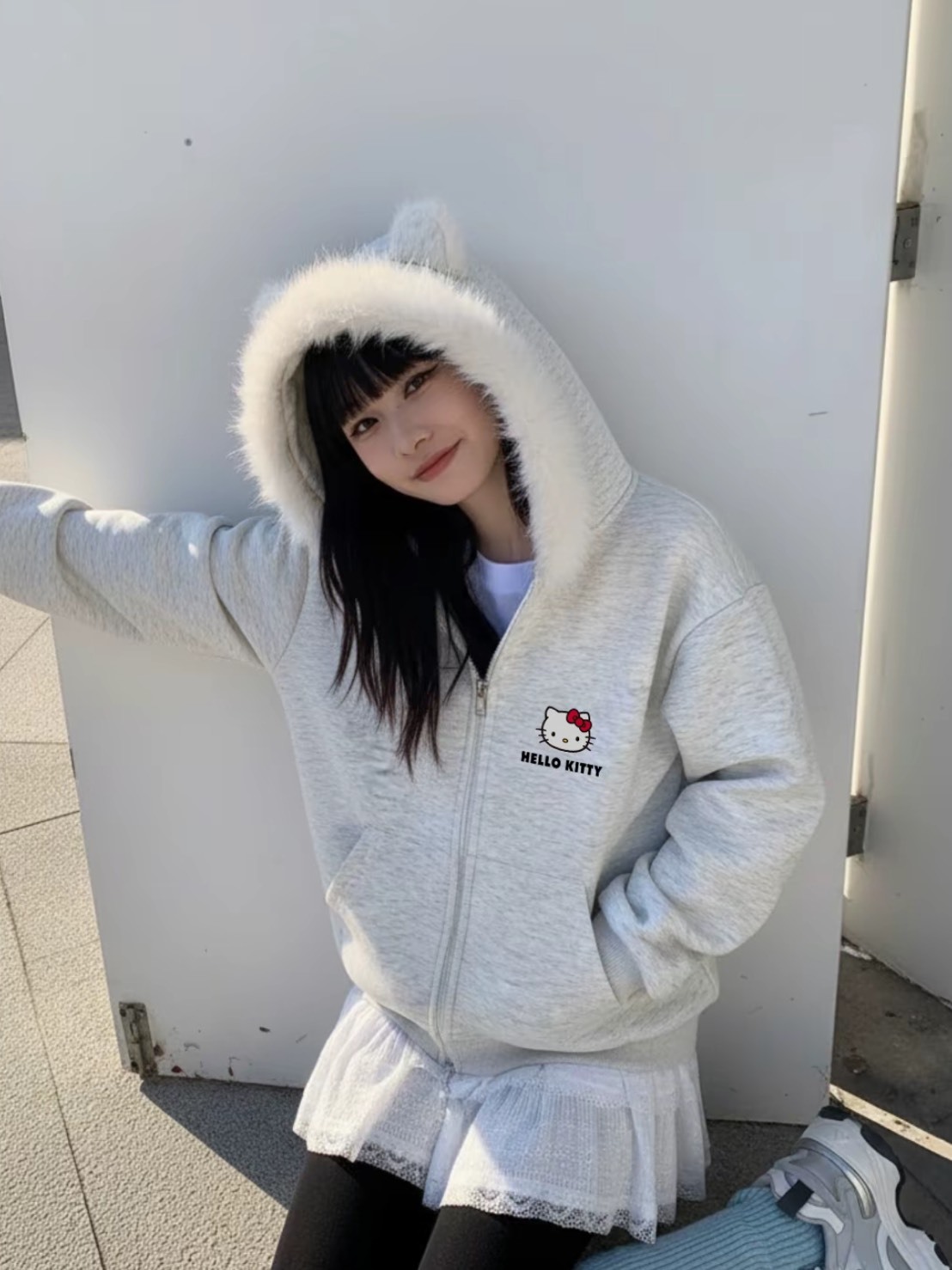 SANRIO 三麗鷗 X HELLO KITTY 貓耳 毛絨 連帽外套 可拆卸 毛領