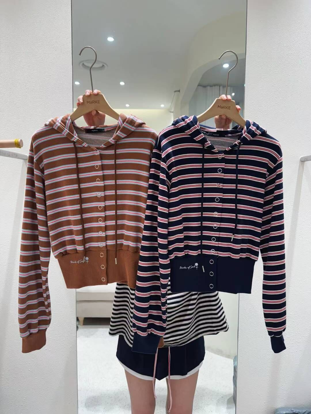 ME5225 Miu款條紋連帽開襟衫