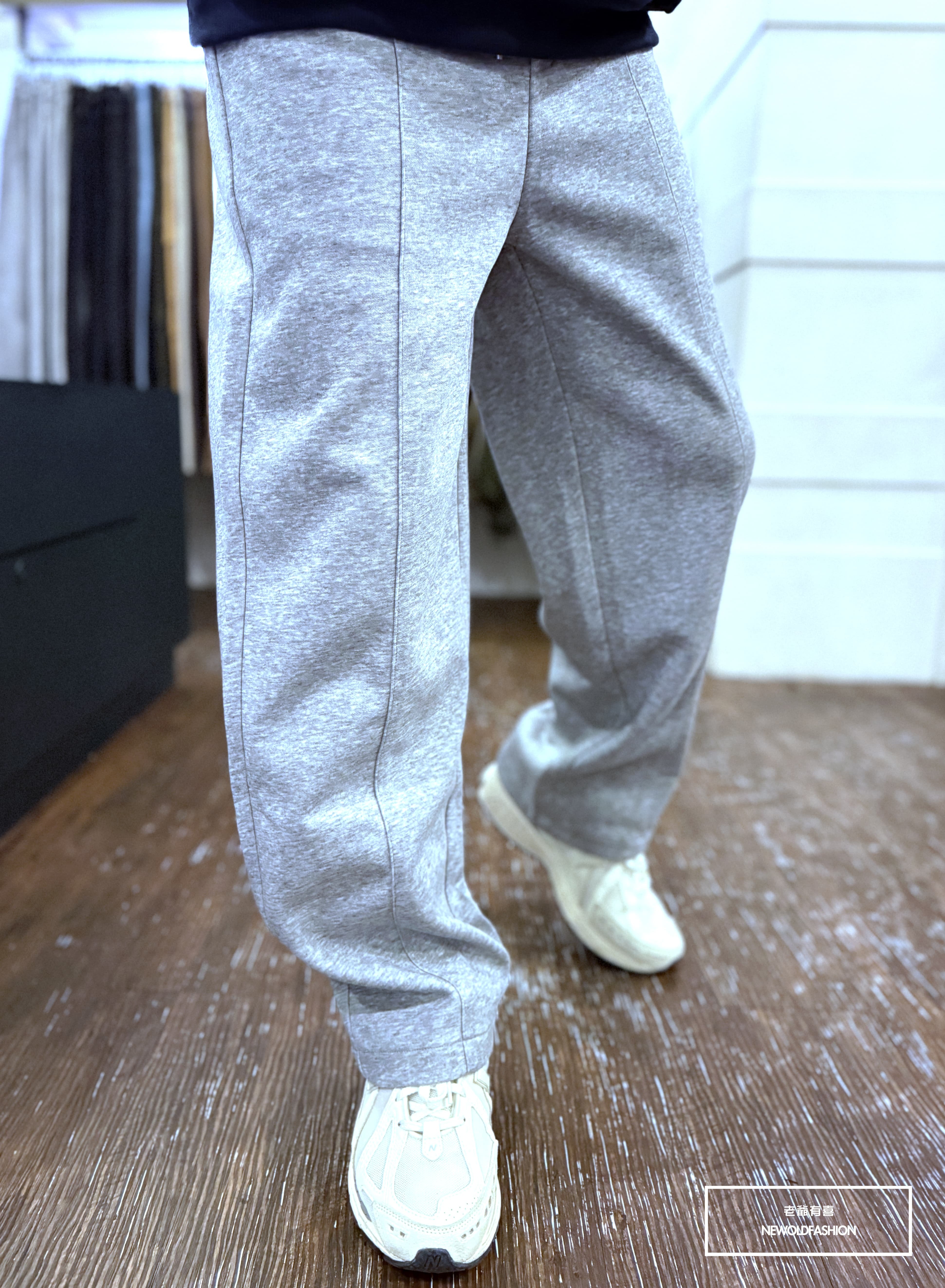『新品上市』重磅立體車線抽繩棉寬褲(NOF25101701)-淺灰