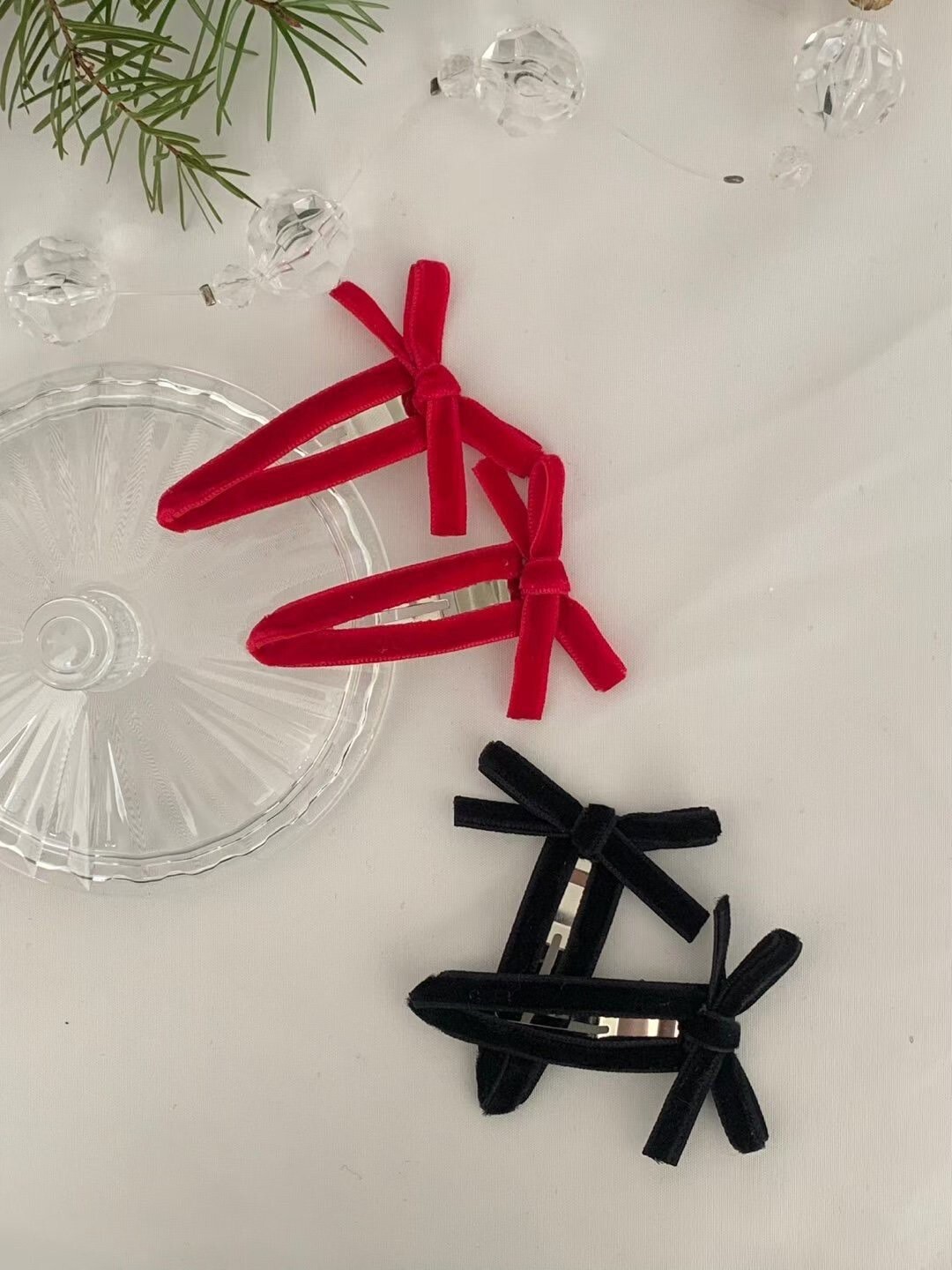 聖誕氣息霧面蝴蝶結造型瀏海夾髮夾SET / 2色