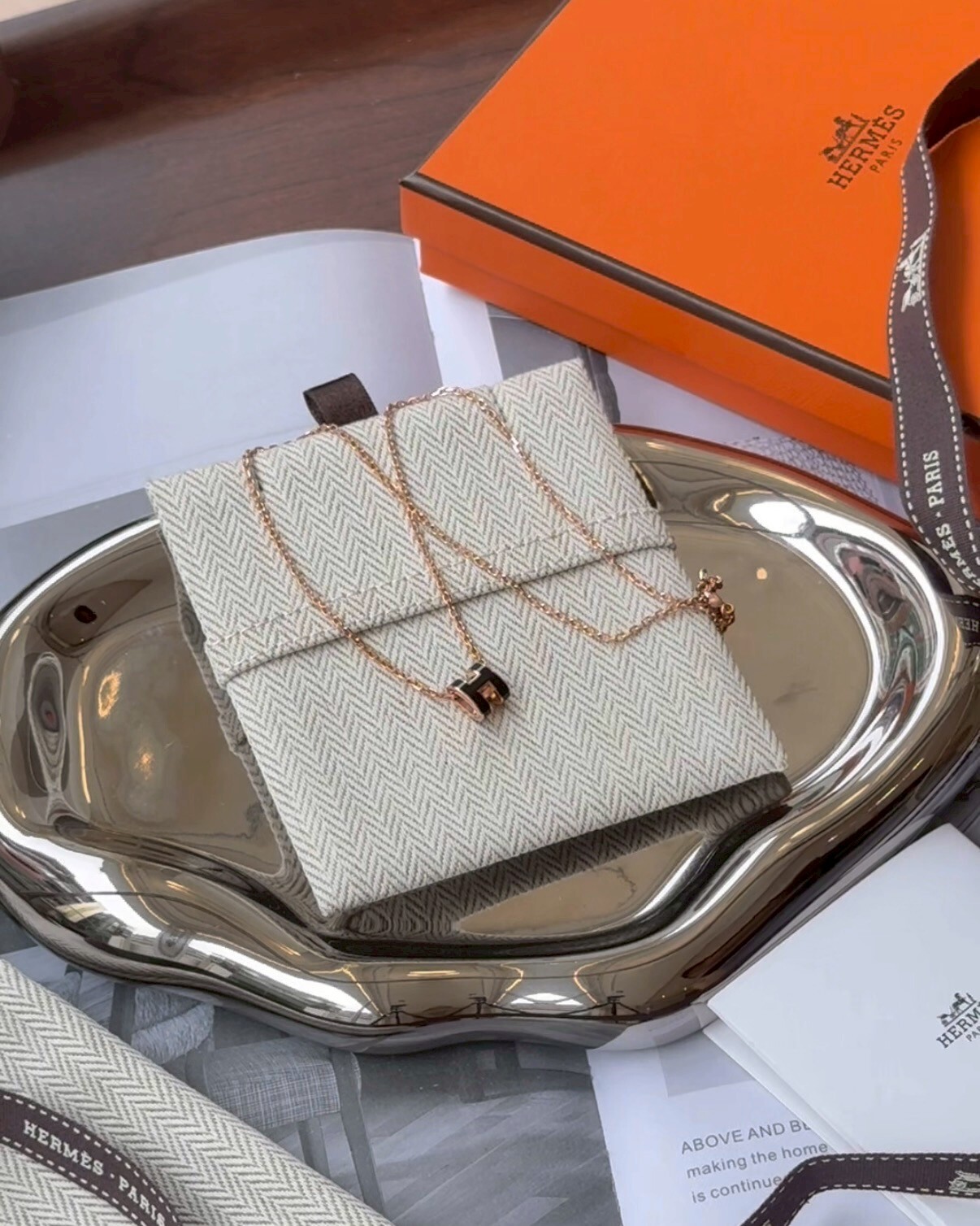 HERMES｜MINI POP H  項鍊 黑玫瑰金