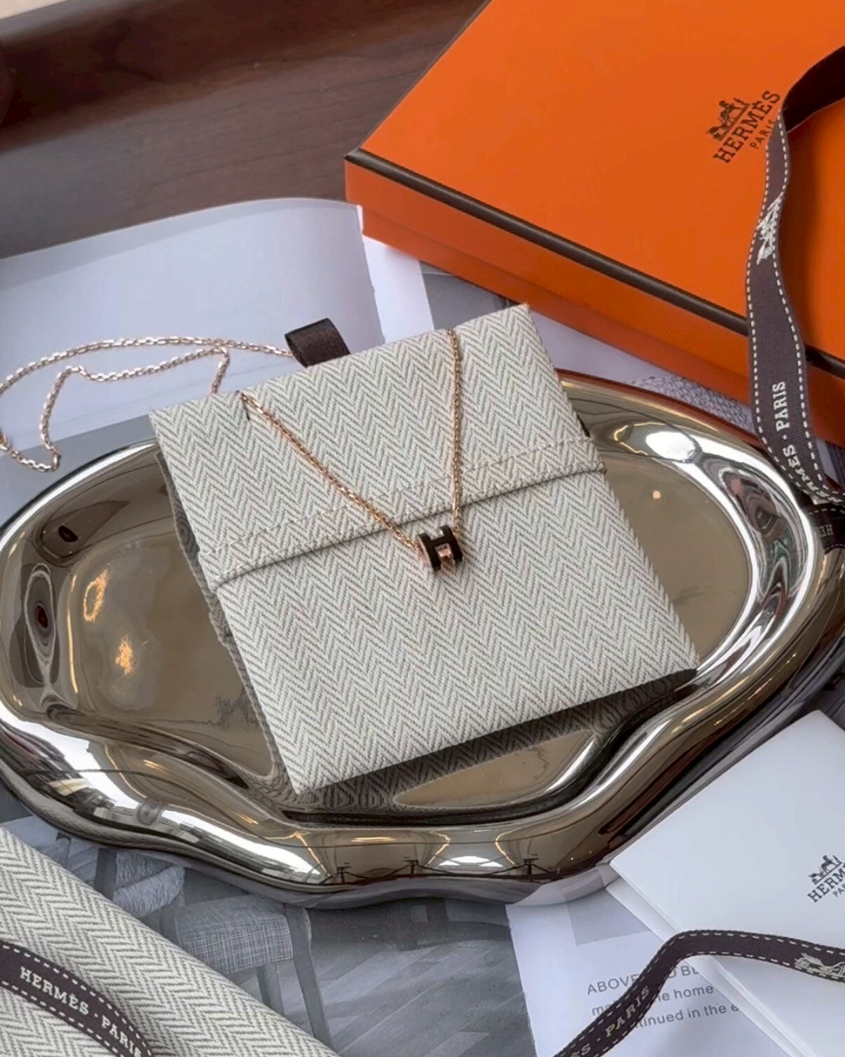 HERMES｜MINI POP H  項鍊 黑玫瑰金