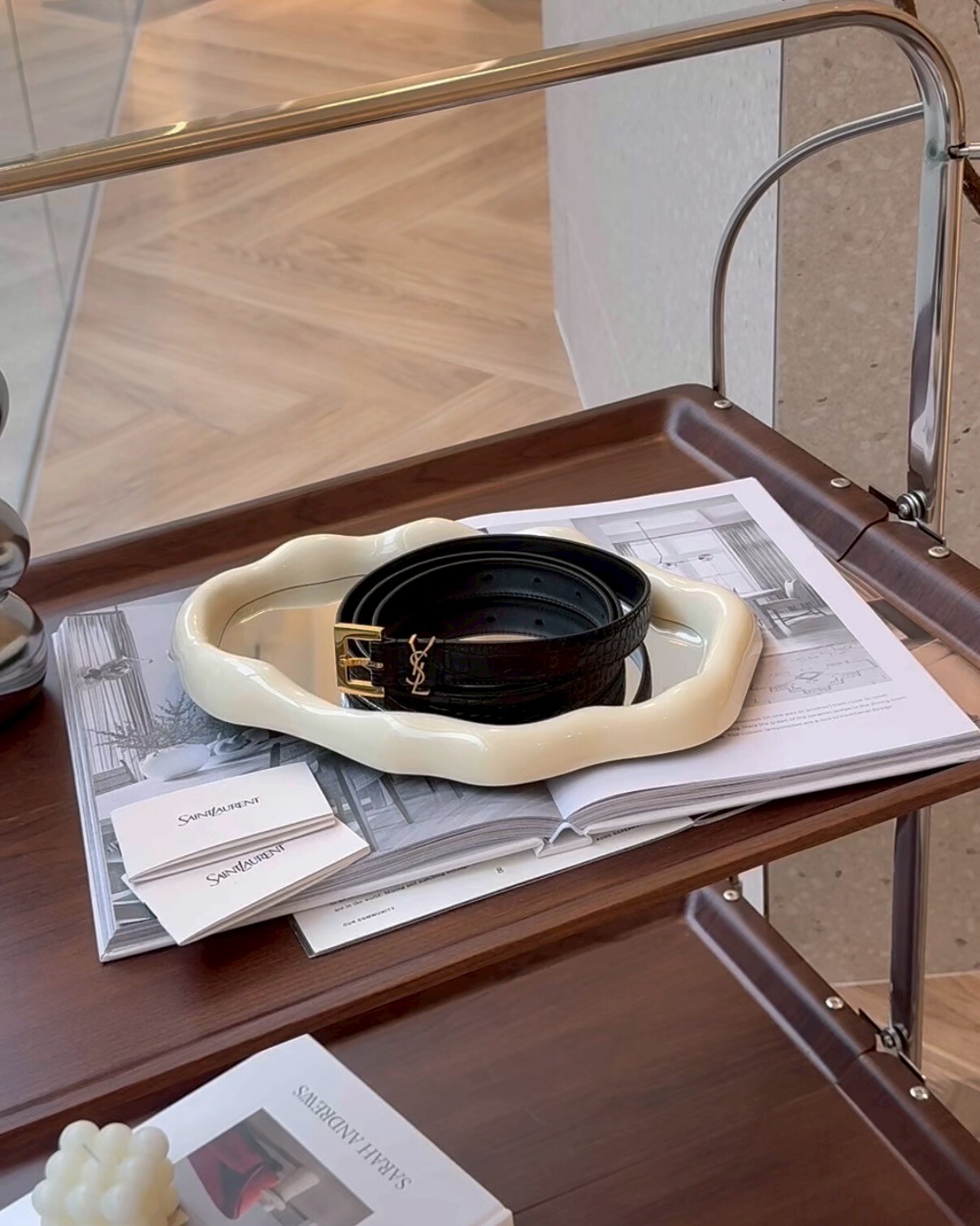 YSL｜鱷魚紋皮帶 寬2CM 黑金