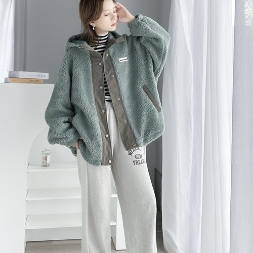 JAVA 羊羔毛 外套 長袖 披肩 立領連帽 復古