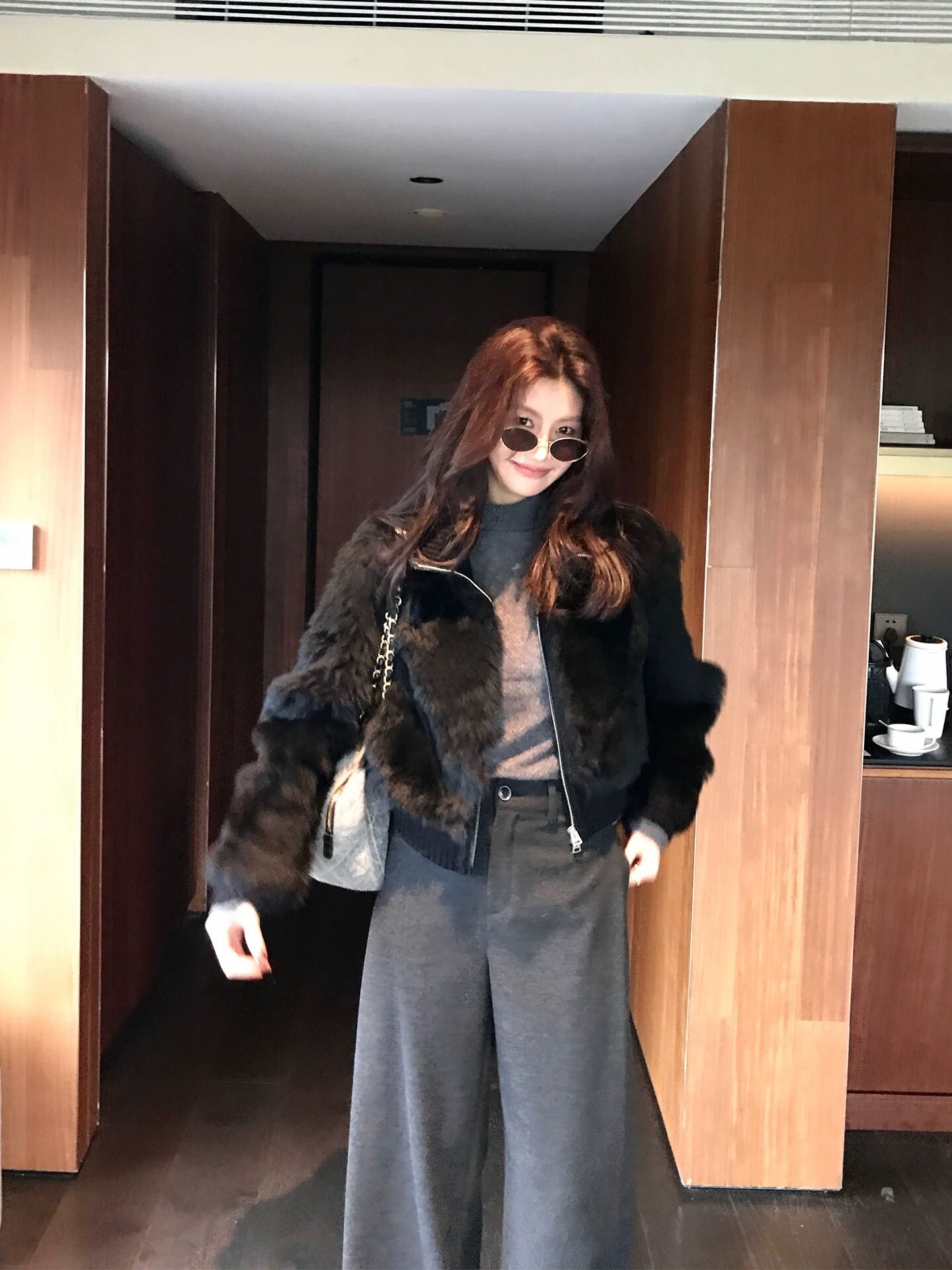 質感灰腰釦可調節造型落地西裝長褲-S-L  (Elegant & Love)