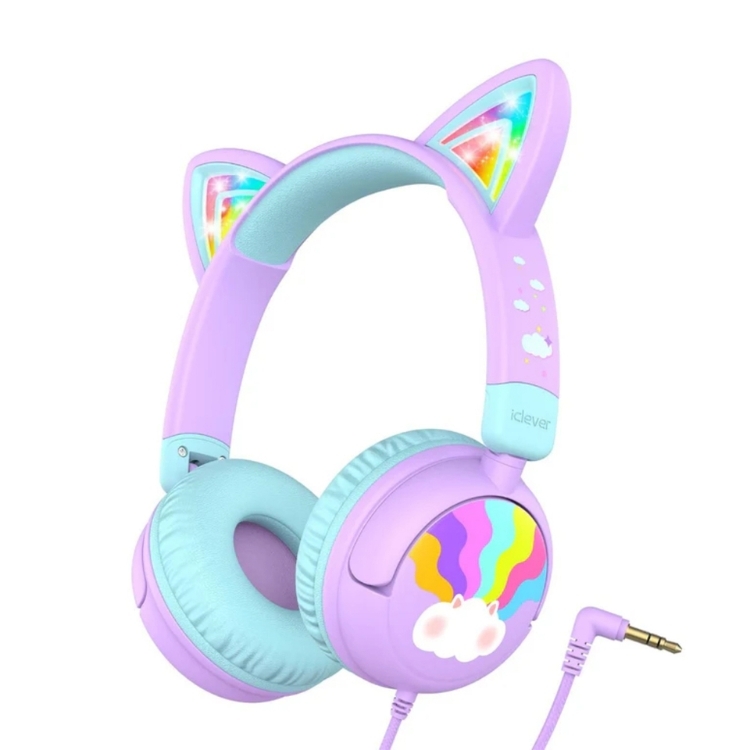 iClever HS25 馬卡龍色系幼童有線耳機 粉紫色