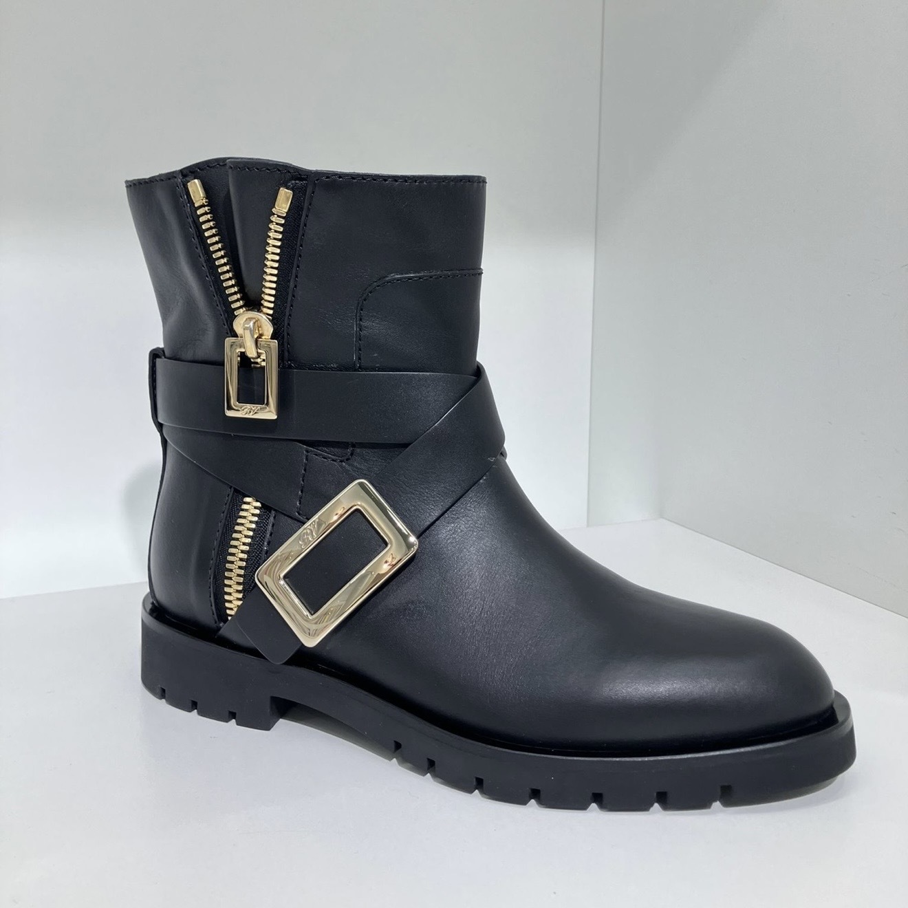 Roger Vivier metal buckle biker boots black