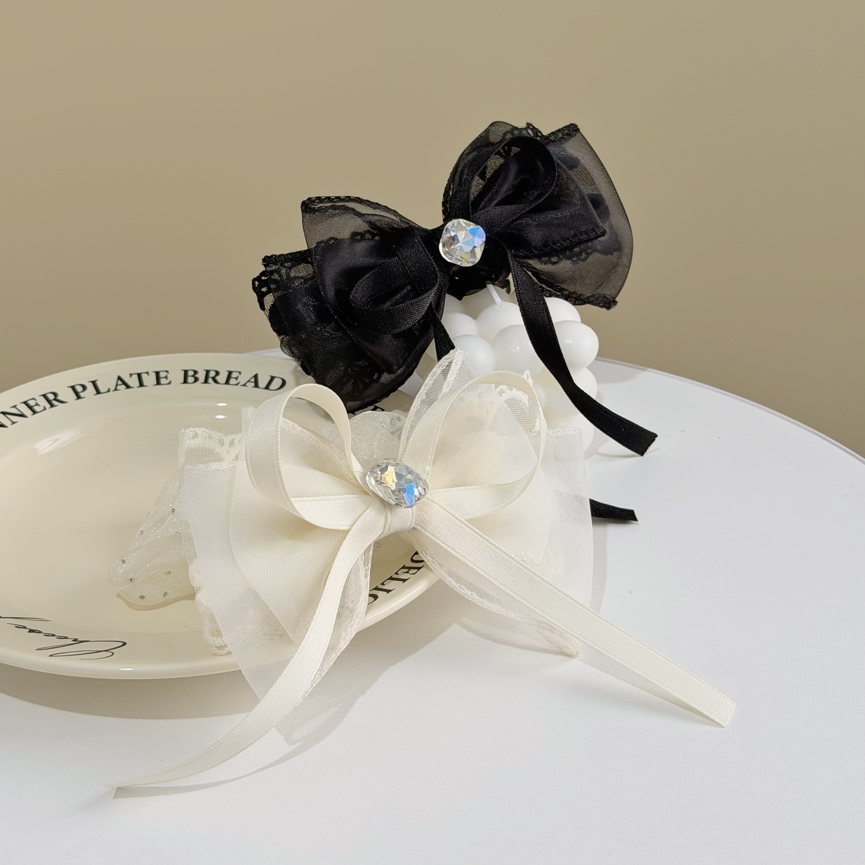 Z352方鑽蝴蝶結滿天星網紗大腸髮圈