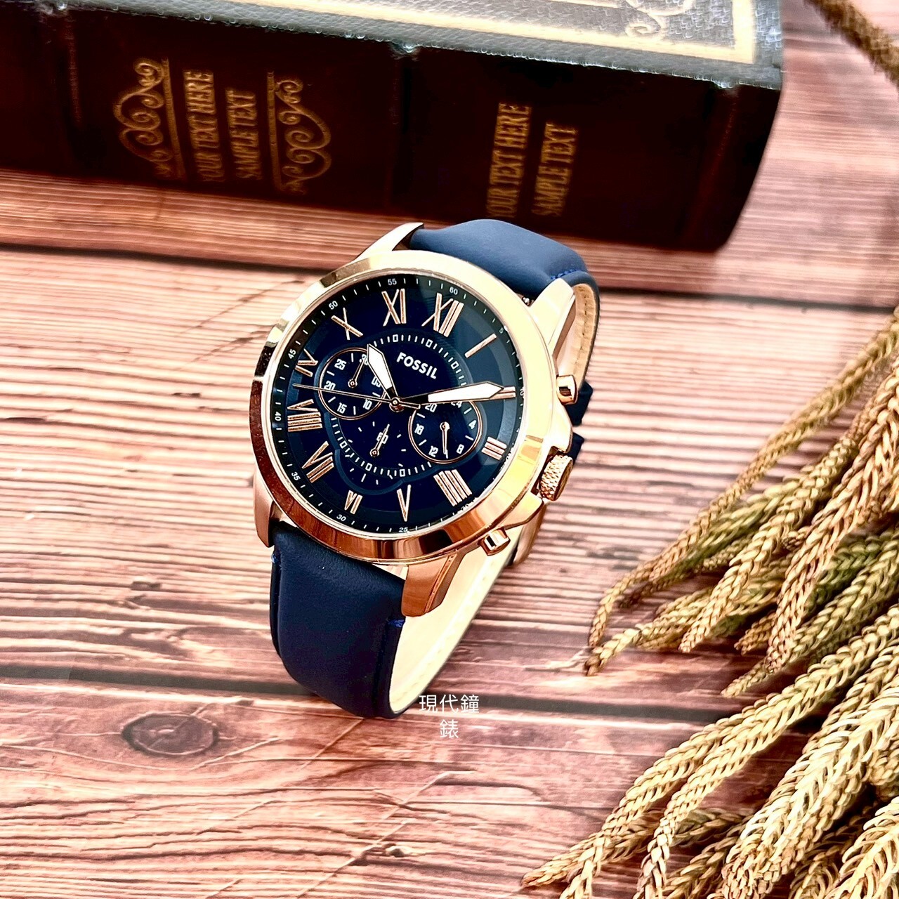 【FOSSIL】Grant復古羅馬時標三眼皮革腕錶 FS4835 44mm 現代鐘錶