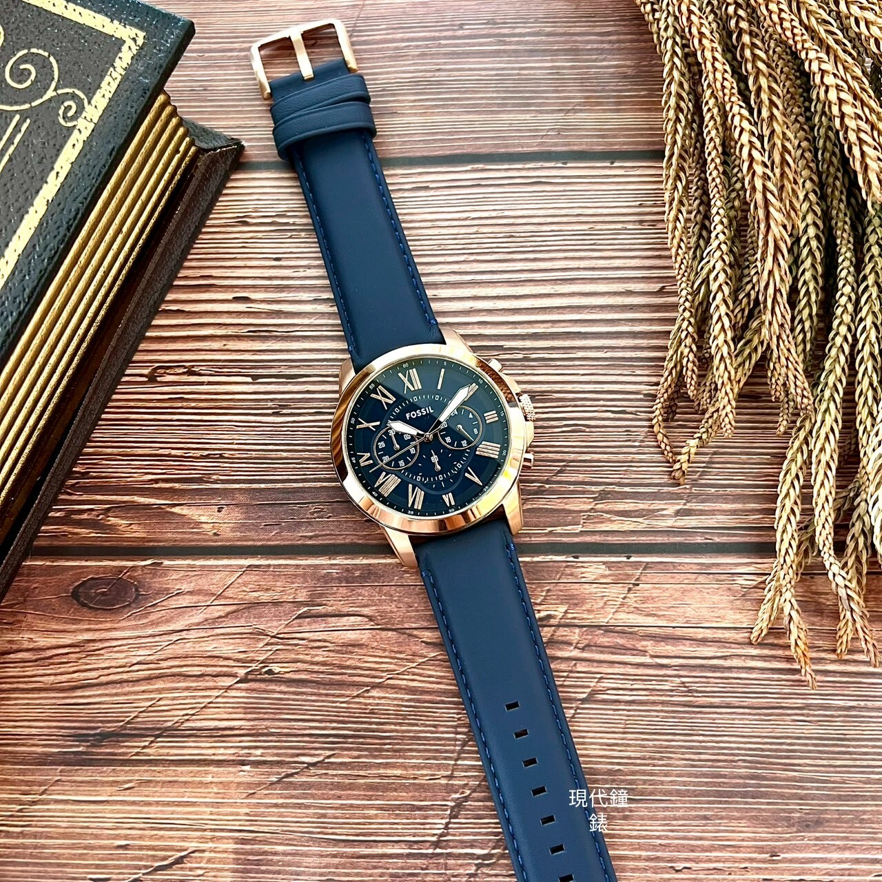 【FOSSIL】Grant復古羅馬時標三眼皮革腕錶 FS4835 44mm 現代鐘錶