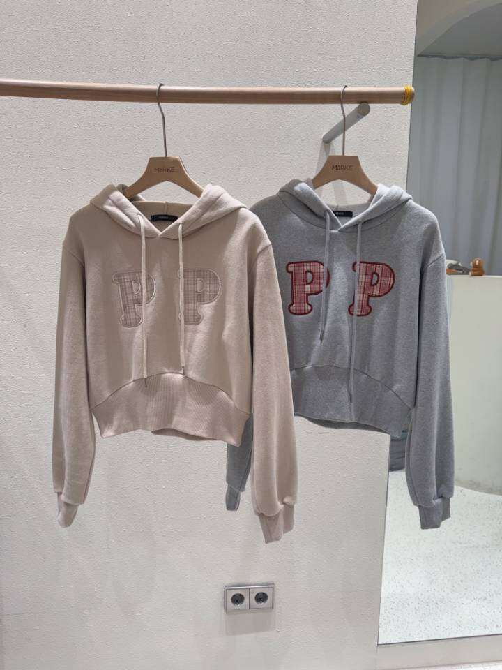 ME5246 PP格仔圖案連帽抓毛上衣