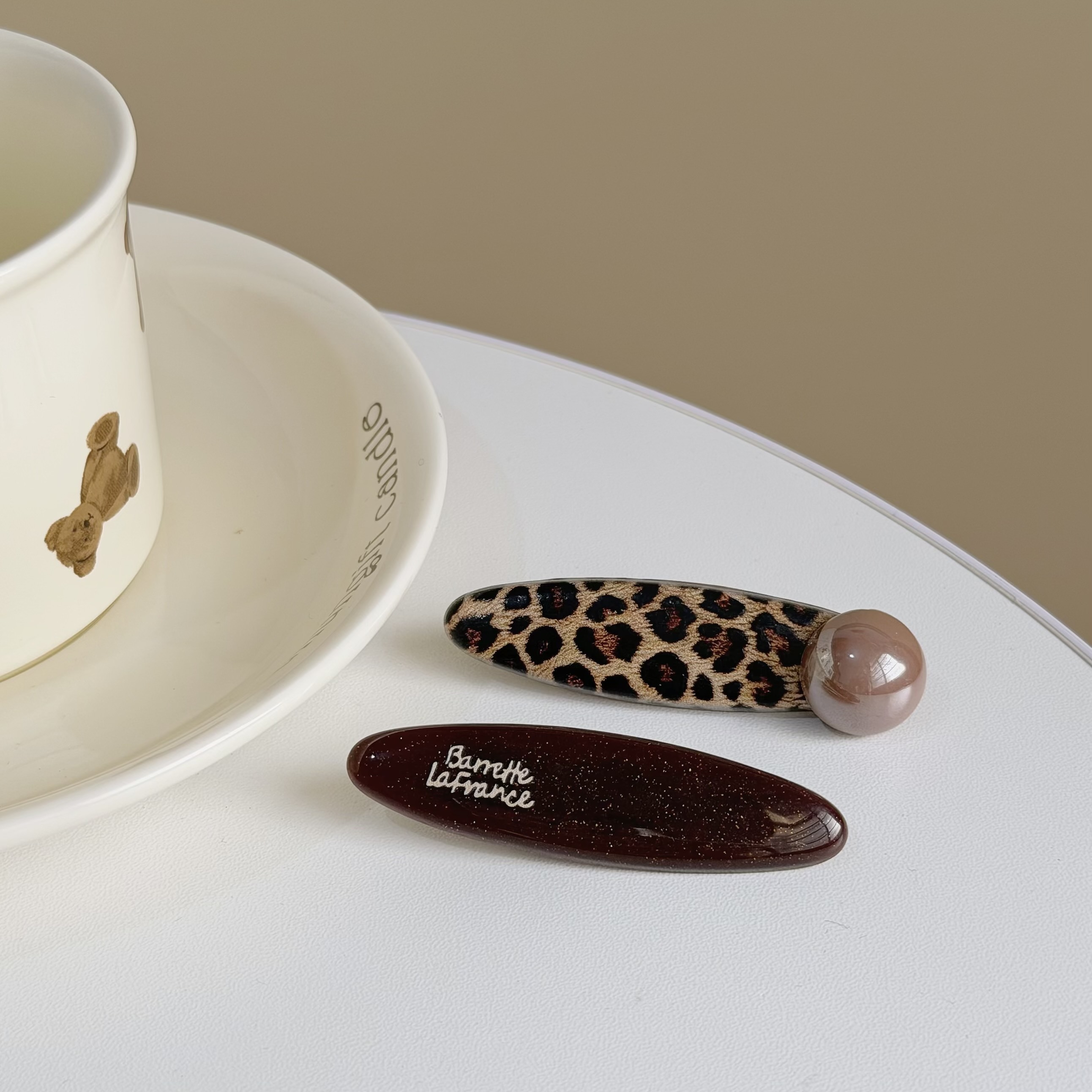 V64珍珠豹紋長橢圓壓夾【一對】