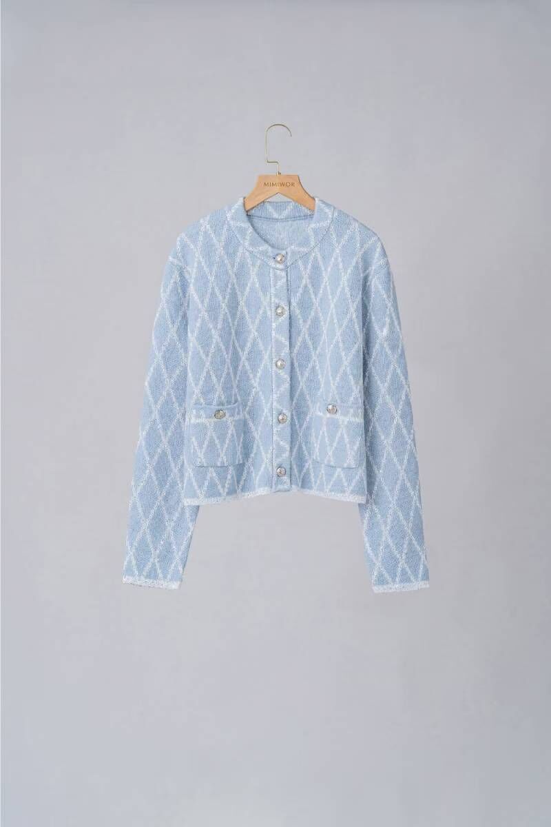 ME5248 菱格紋閃片開襟針織衫