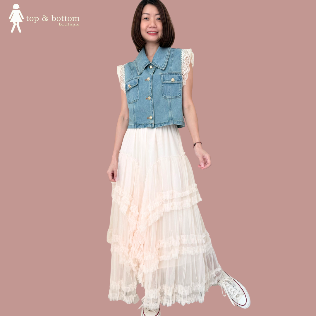 DENIM SHORT BLOUSE & SKIRT SET SUIT