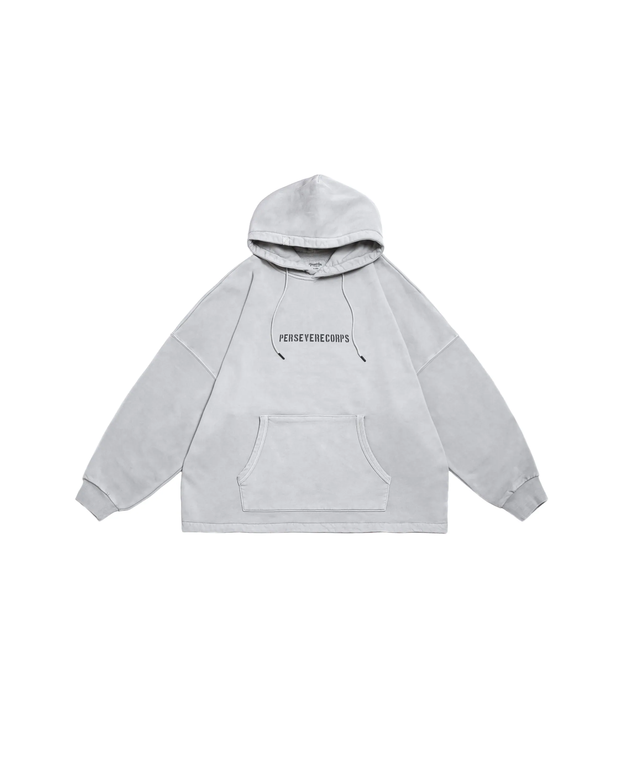 PERSEVERE CLASSIC BRUSHED WASHED HOODIE - WASHED GREY-WHITE