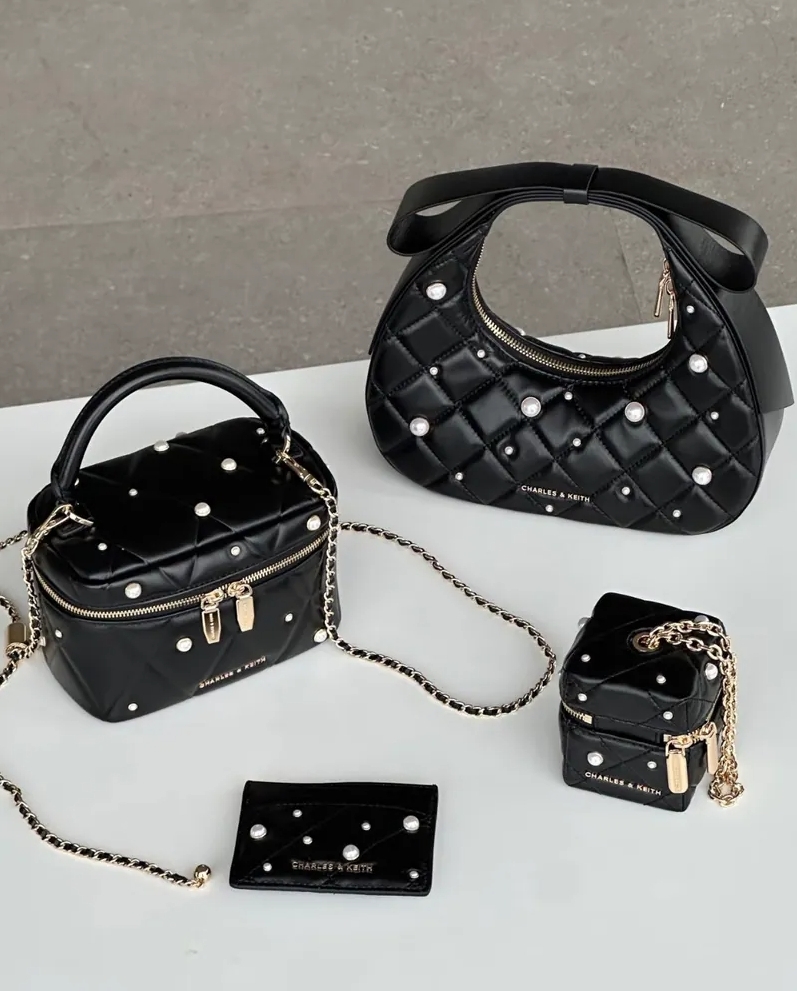<聖誕限量> Charles & Keith 小CK Janie 蝴蝶結 珍珠系列 黑色 3款 包包