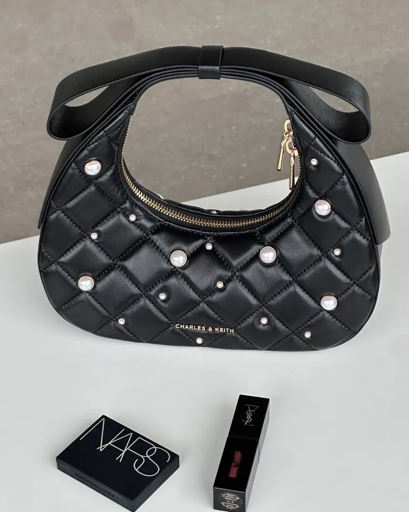 <聖誕限量> Charles & Keith 小CK Janie 蝴蝶結 珍珠系列 黑色 3款 包包