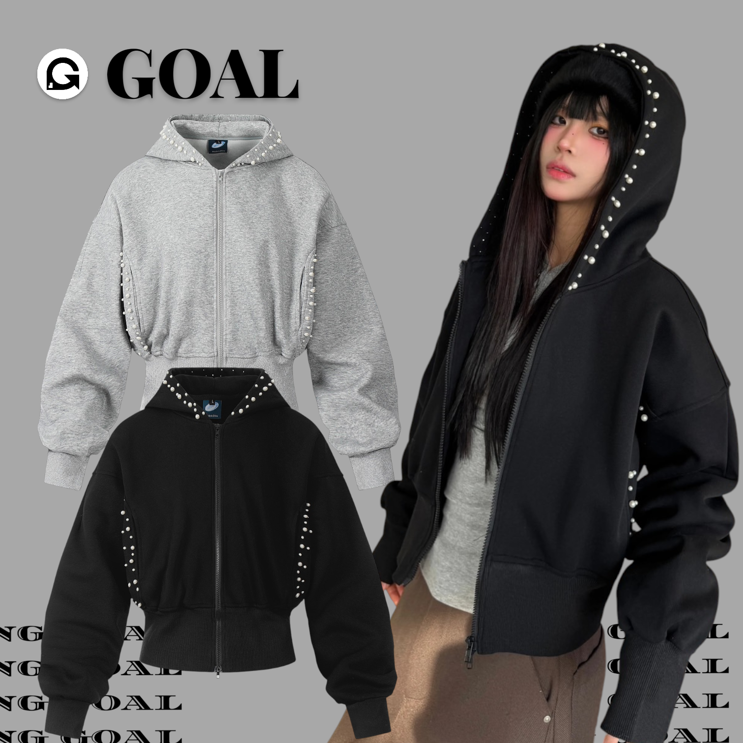 (GOAL) GEESAS 珍珠 立體 短版連帽外套